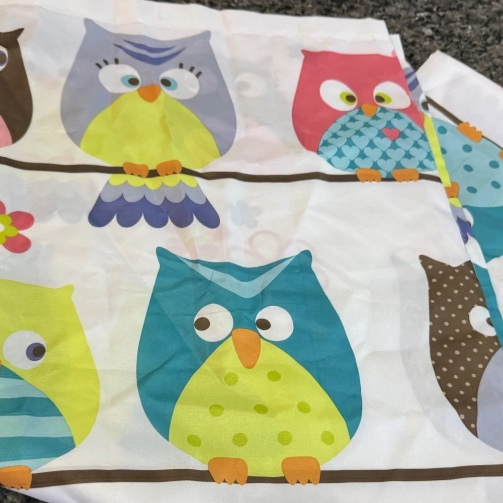 Colorful Owl Print Fabric shower curtain